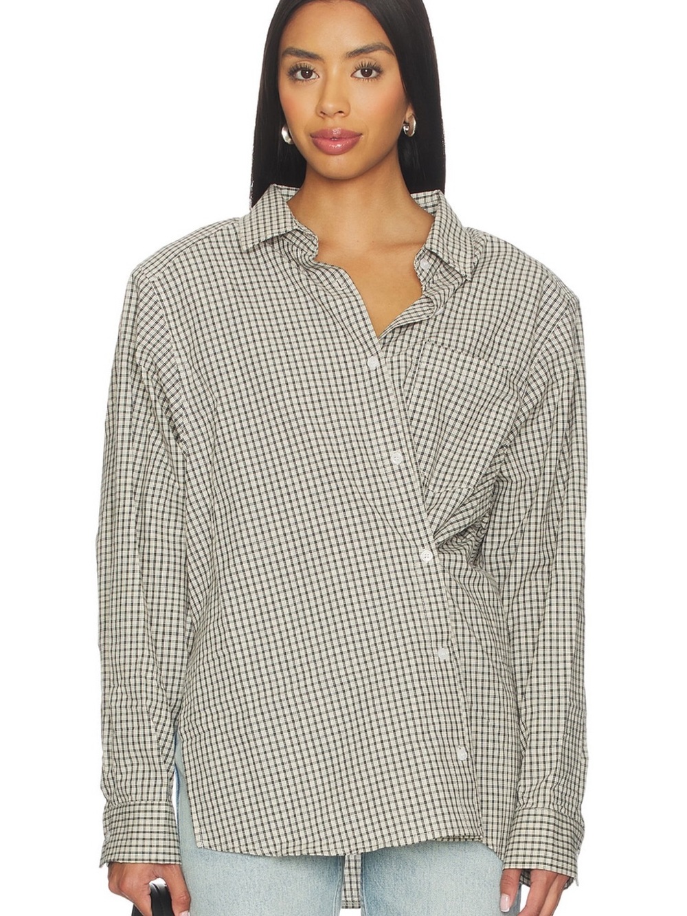 LIONESS Notting Hill Checked Button-Up Long-Sleeve Women's Shirt - Black/Cream